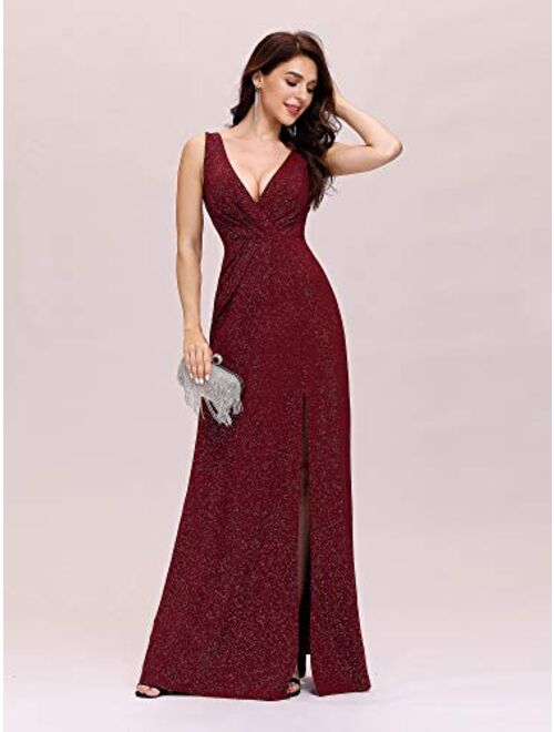 Ever-Pretty Women's V-Neck Glitter Dress Side Split Evening Dress 7505