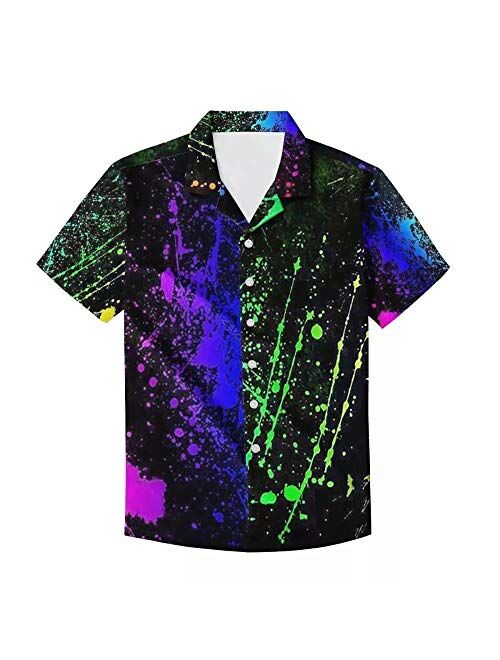 Colorful Tie Dye Print Men's Night Club Party Shirt Short Sleeve Hawaiian Shirt