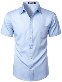 Men's Casual Urban Stylish Slim Fit Short Sleeve Button Up Dress Shirt with Pocket