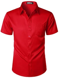 Men's Casual Urban Stylish Slim Fit Short Sleeve Button Up Dress Shirt with Pocket