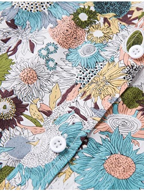 TUNEVUSE Men Floral Dress Shirts Long Sleeve Casual Button Down Flower Printed Shirts 100% Cotton