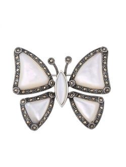 Sterling Silver Mother of Pearl & Marcasite Butterfly Pin