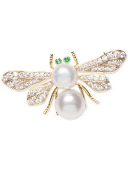 Macy's Cultured Freshwater Pearl (8 & 9mm) & Cubic Zirconia Bee Pin in Sterling Silver & 18k Gold-Plate over Silver