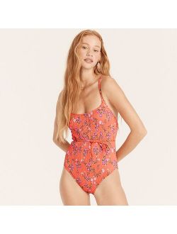 Strappy-back smocked one-piece in coral floral