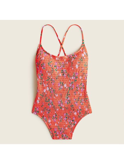 J.Crew Strappy-back smocked one-piece in coral floral