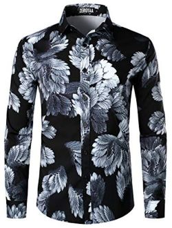 Men's Hipster Urban Design Polyester 3D Printed Slim Fit Long Sleeve Button Up Dress Shirts
