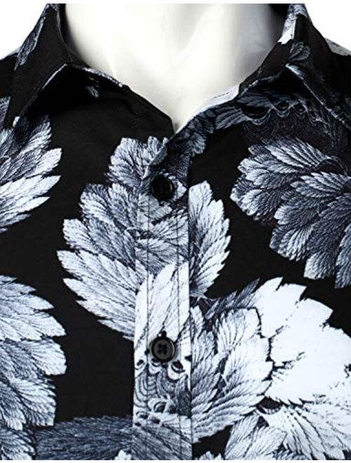 ZEROYAA Men's Hipster Urban Design Polyester 3D Printed Slim Fit Long Sleeve Button Up Dress Shirts