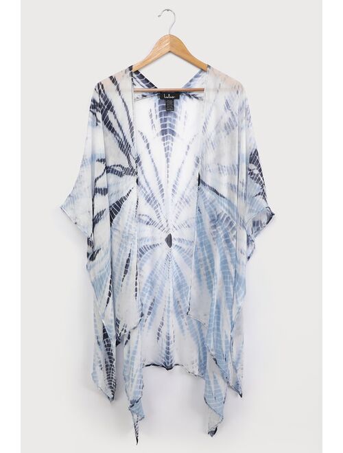 Lulus Let's Get Groovy Blue and White Tie-Dye Print Shawl