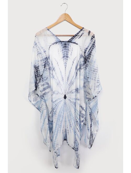 Lulus Let's Get Groovy Blue and White Tie-Dye Print Shawl