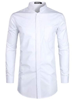 Men's Hipster Slim Fit Long Sleeve Banded Collar Shirt with Pocket