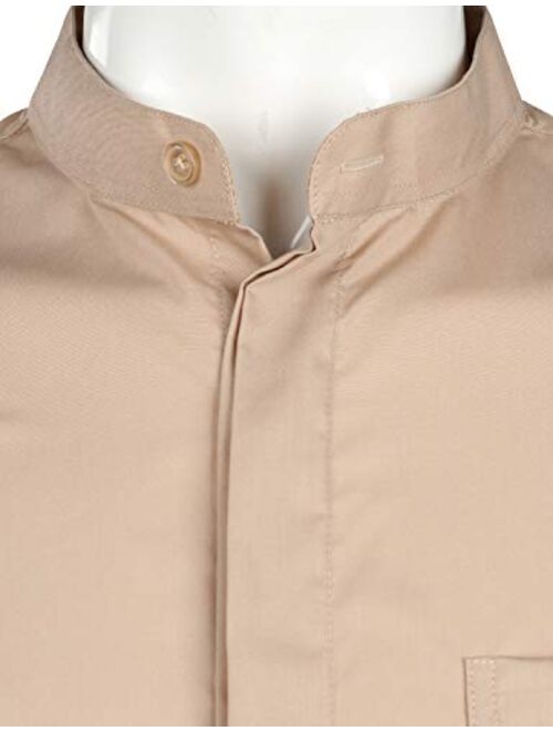 ZEROYAA Men's Hipster Slim Fit Long Sleeve Banded Collar Shirt with Pocket