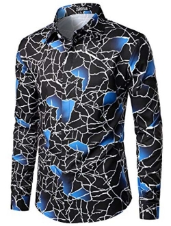 Men's Hipster Printed Polyester Slim Fit Long Sleeve Button Down Floral Dress Shirts