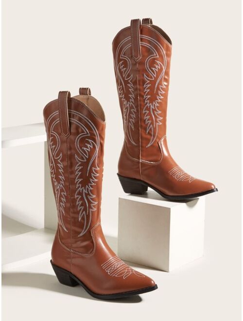 Shein Solid Embroidery Design Western Boots
