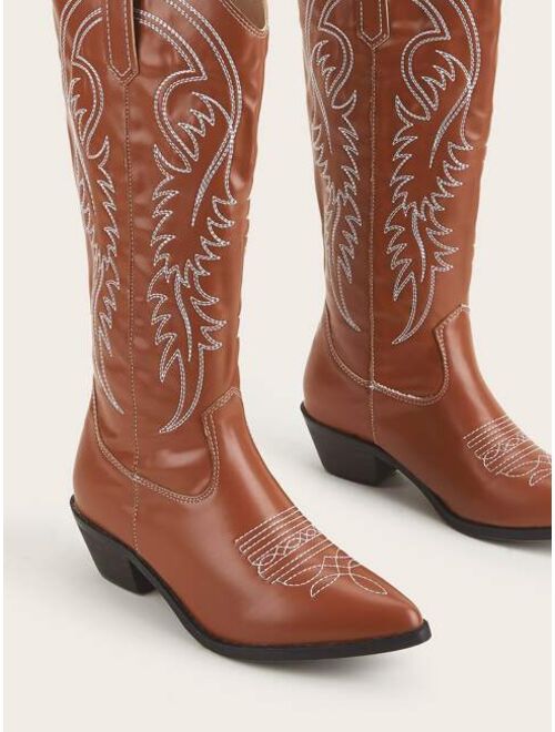 Shein Solid Embroidery Design Western Boots