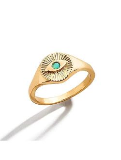 Teepollo Simple Ojo Turco Evil Eye Ring-14K Gold Plated Greek Evil Eye Ring-Sterling Turkish Dainty Nazar Tiny Cute Evil Eye Ring for Women Lucky Protection Jewelry(Size 