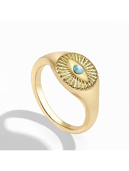 Teepollo Simple Ojo Turco Evil Eye Ring-14K Gold Plated Greek Evil Eye Ring-Sterling Turkish Dainty Nazar Tiny Cute Evil Eye Ring for Women Lucky Protection Jewelry(Size 