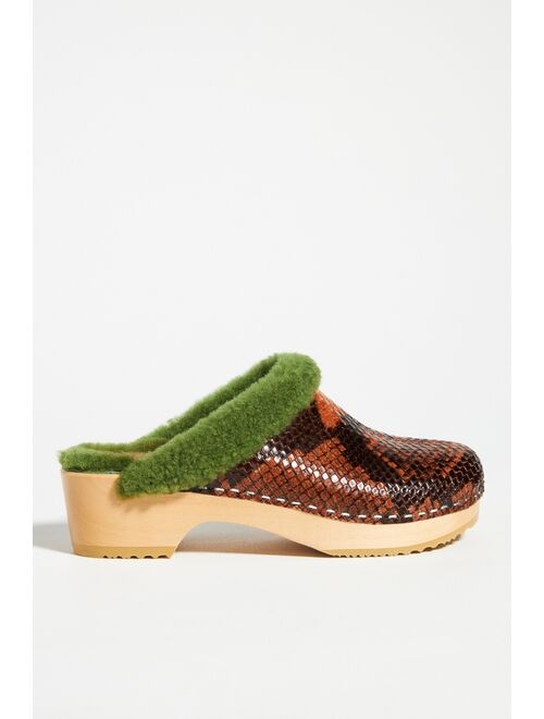 Anthropologie Shearling-Lined Wood Clogs