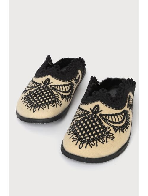 Free People Walden Oatmeal Faux Fur Embroidered Mules