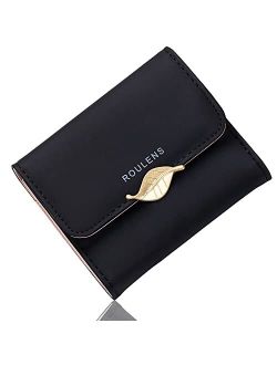 Roulens Wallet for Women RFID Blocking PU Leather Leaf Pendant Card Holder Phone Checkbook Organizer Zipper Coin Purse