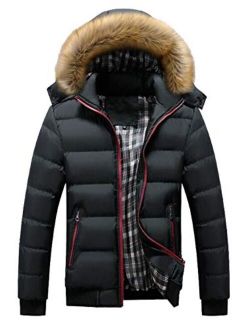 Men's Classic Contrast Fashion Winter Hooded Jacket Casual Windproof Coat Warm Outdoor Parka