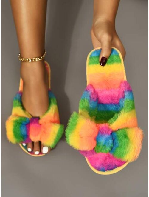 Shein Colorblock Fluffy Home Slippers