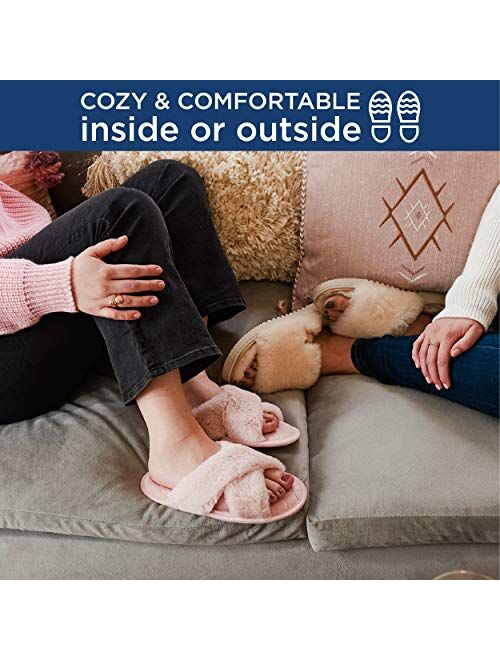 Dearfoams Women's Jessica faux faux fur Cross Band Slide Slipper