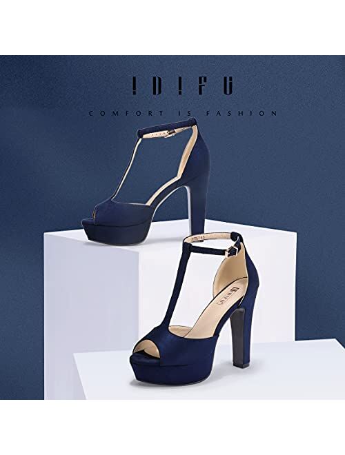 IDIFU Women's IN5 Polly Platform Chunky High Heels T-Strap Sexy Sandals Peep Toe Wedding Party Prom Dress Shoes for Women Bride