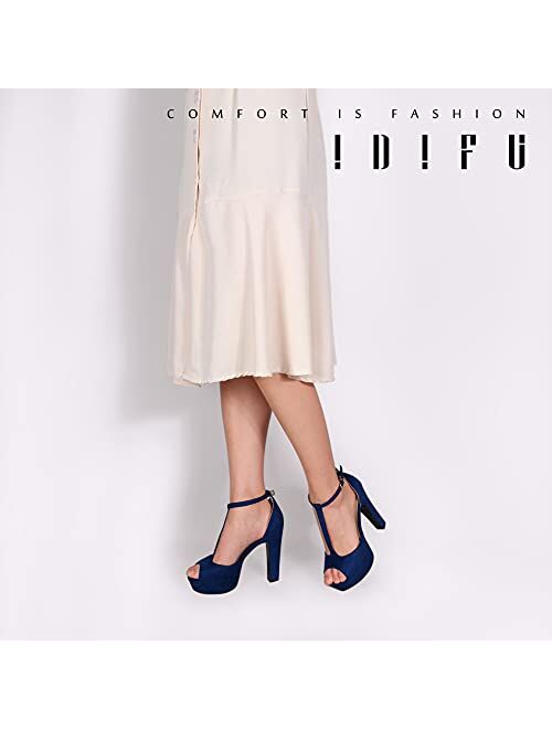 IDIFU Women's IN5 Polly Platform Chunky High Heels T-Strap Sexy Sandals Peep Toe Wedding Party Prom Dress Shoes for Women Bride