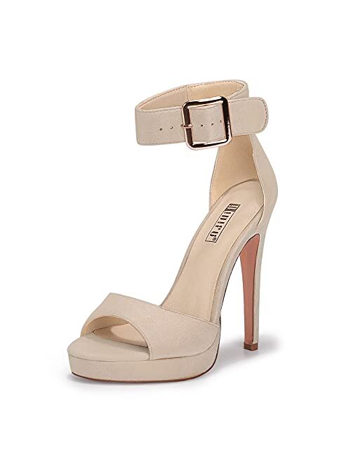 IDIFU Women's IN5 Randy Platform Stiletto High Heel Sandals Peep Toe Ankle Strap Sexy Shoes with Square Buckle for Wedding Party Evening Dance