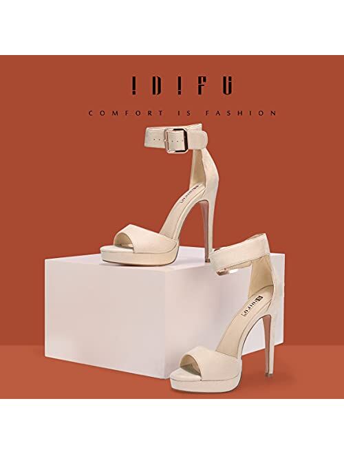 IDIFU Women's IN5 Randy Platform Stiletto High Heel Sandals Peep Toe Ankle Strap Sexy Shoes with Square Buckle for Wedding Party Evening Dance
