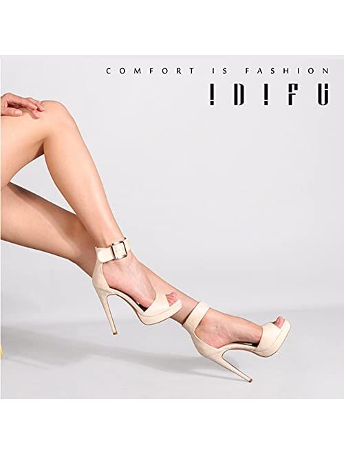 IDIFU Women's IN5 Randy Platform Stiletto High Heel Sandals Peep Toe Ankle Strap Sexy Shoes with Square Buckle for Wedding Party Evening Dance
