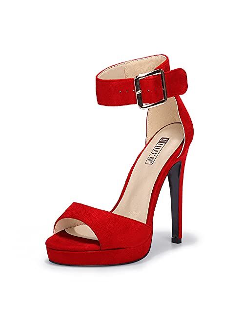 IDIFU Women's IN5 Randy Platform Stiletto High Heel Sandals Peep Toe Ankle Strap Sexy Shoes with Square Buckle for Wedding Party Evening Dance