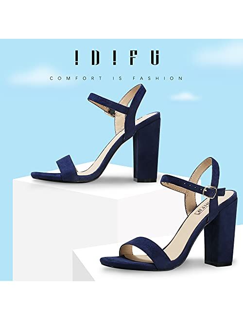 IDIFU Women's IN4 Lecia Chunky High Heel Sandals Square Open Toe Ankle Strap Slingback Wedding Cocktail Dress Shoes for Women Bride