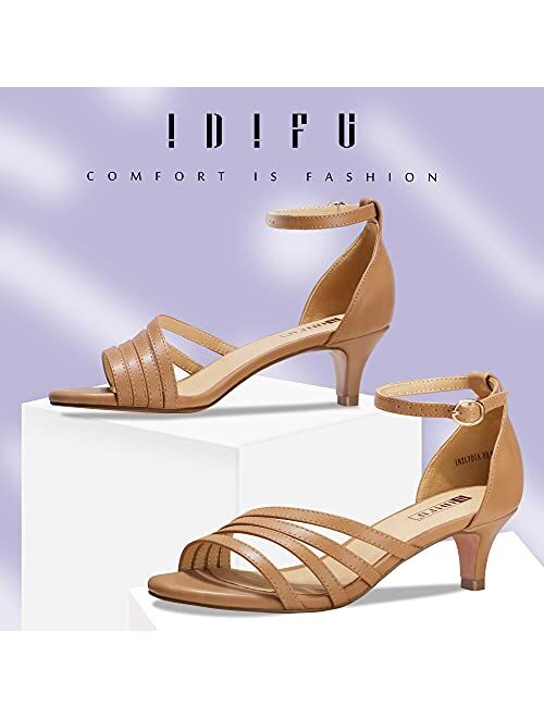 IDIFU Women's Low Kitten Strappy Sandals Heels Open Toe Ankle Strap Bridal Dress Wedding Shoes For Women