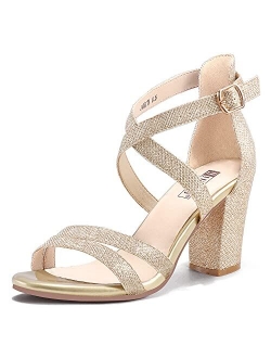 Women's IN3 Gita Block Heel Open Toe Strappy Sandals Dress Shoes for Wedding Evening Prom