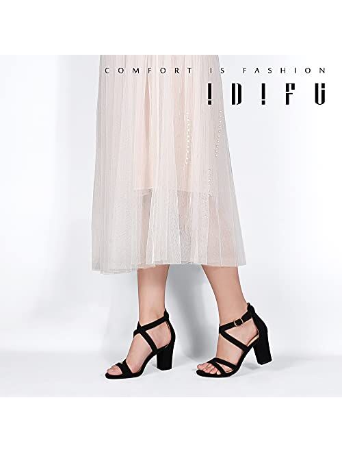 IDIFU Women's IN3 Gita Block Heel Open Toe Strappy Sandals Dress Shoes for Wedding Evening Prom
