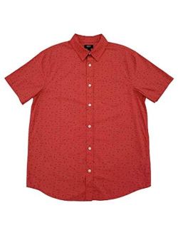 Mens Red Geo Short Sleeve Button-Down Shirt