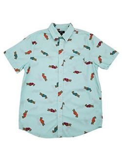 Mens Light Blue Bear Print Short Sleeve Button-Down Shirt