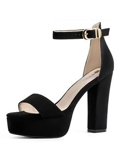 Women's Platform Chunky High Heel Sexy Sandals Ankle Strap Open Toe Heeled Shoes for Wedding Party Evening