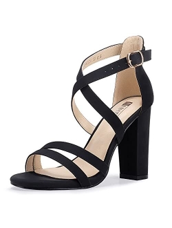Women's Chunky High Heel Sandal Strappy Open Toe Ankle Strap Dress Shoes for Women Bridesmaid Ladies in Wedding Bridal Evening Homecoming Prom