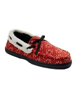 Men Nordic Moccasin Slippers Red White Snowflakes