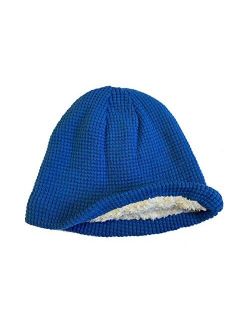 Knit Fur Lining Beanie Fall Winter Hat Blue New