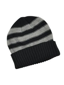 Black/Grey Striped Winter Watch Hat Beanie for Men