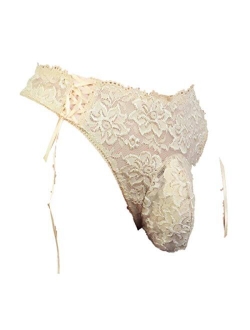 Sissy Pouch Panties Men's Silky lace Thong Briefs Bikini Underwear for Men L_T