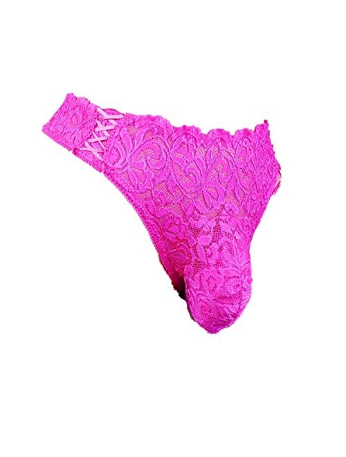 Aishani Sissy Pouch Panties Men's Silky lace Thong Briefs Bikini Underwear for Men L_T