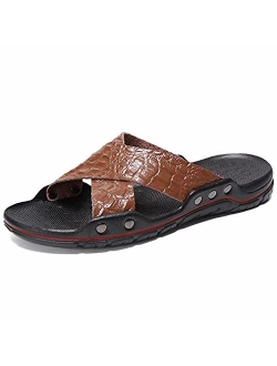 Mens Cross Slides Ultralight Leather Sport Sandals Summer Slipper Shoes for Indoor & Outdoor Use