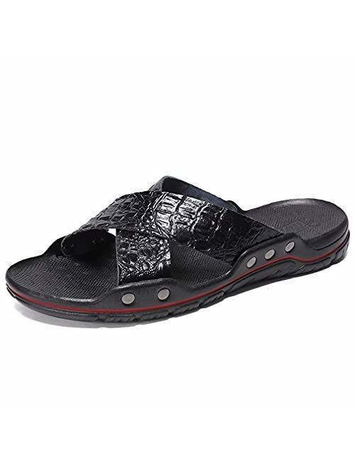 GSLMOLN Mens Cross Slides Ultralight Leather Sport Sandals Summer Slipper Shoes for Indoor & Outdoor Use