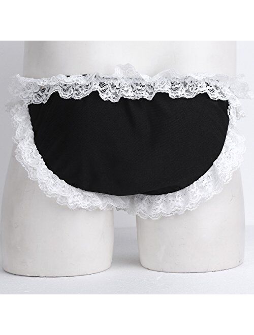 YiZYiF Mens Adult Frilly Lace Ruffled Crossdress Sissy Panties Maid Briefs Underwear Bloomers