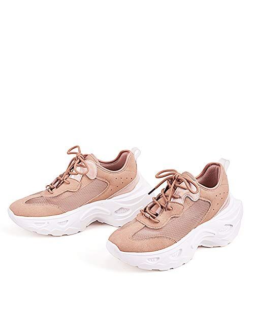 LUCKY STEP Women Holographic Iridescent Metallic Chunky Sneakers - White Shoes Ugly Dad Sneakers
