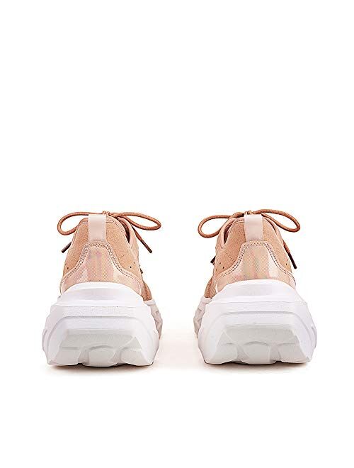 LUCKY STEP Women Holographic Iridescent Metallic Chunky Sneakers - White Shoes Ugly Dad Sneakers
